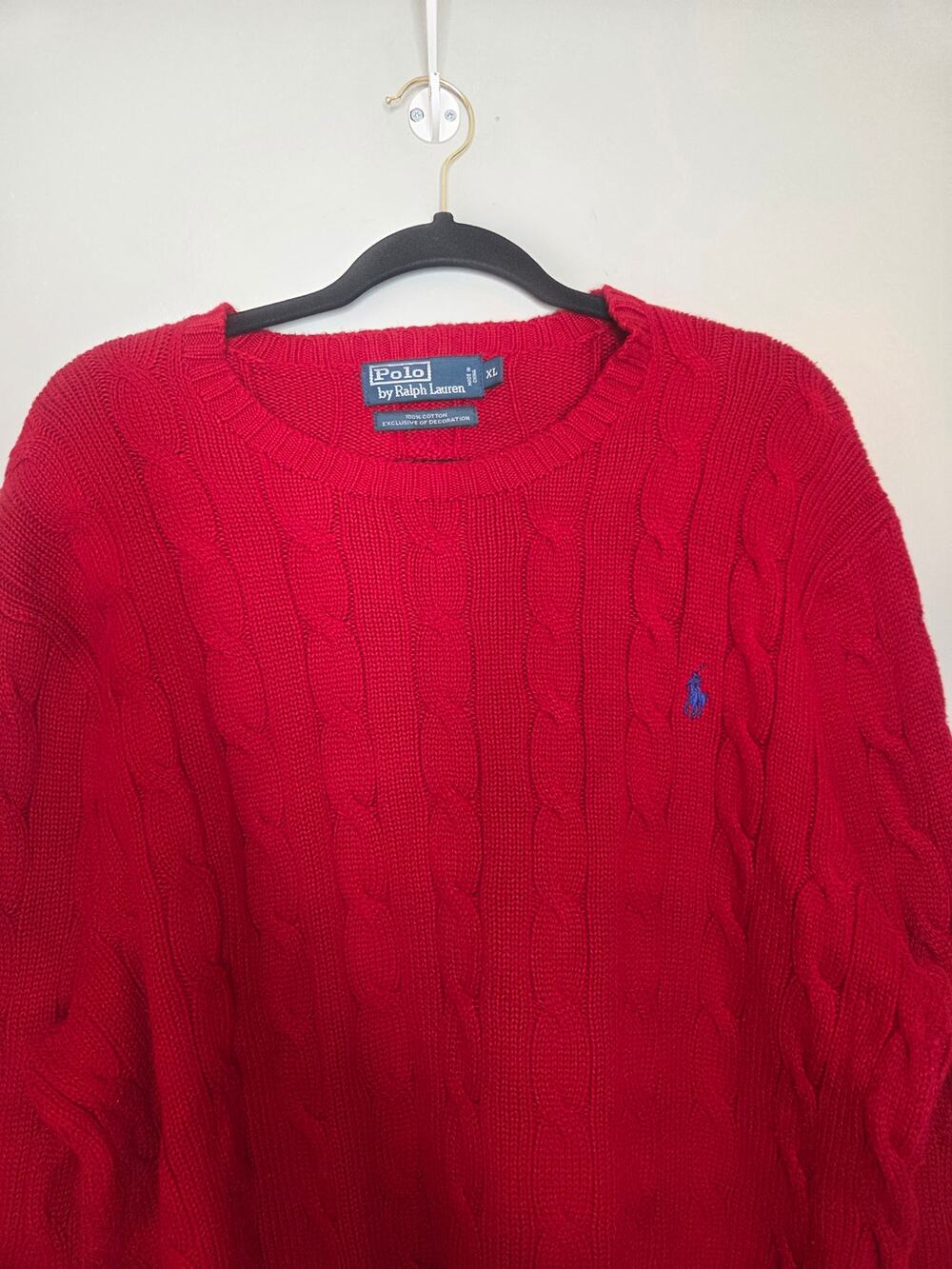 Polo Ralph Lauren Mens XL Red Cable Knit Heavy Long Sleeve Crew Neck Sweater